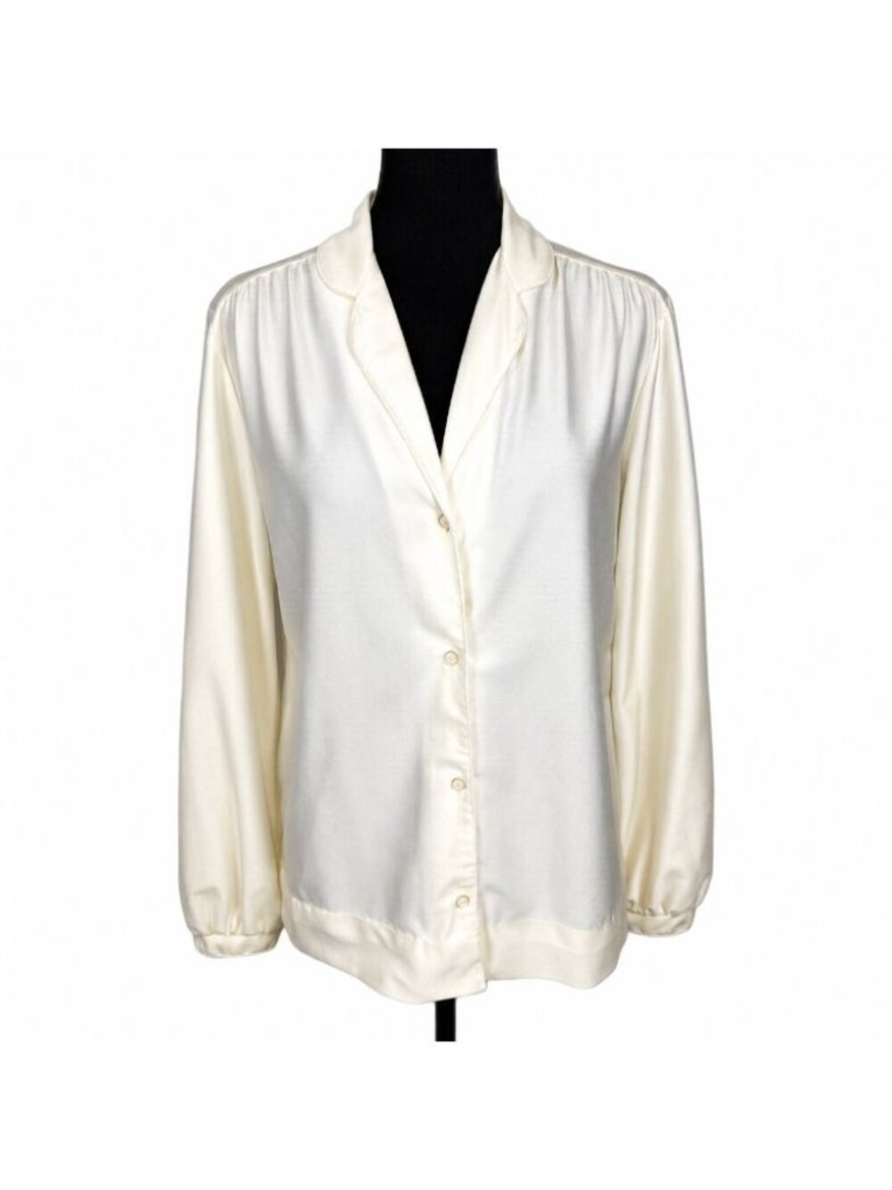 Vintage Ship N Shore Ivory Satin-Look Button Front Size 12 Blouse Qiana Nylon